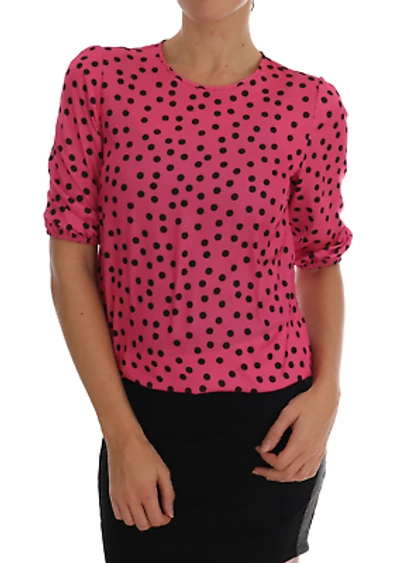 Pre-owned Dolce & Gabbana Chic Pink Polka Dotted Silk Blouse