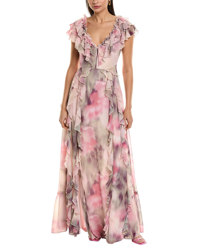 Pre-owned Ted Baker Frilled V-neck Maxi Dress Women's In Pink