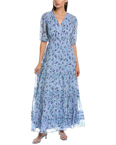 Pre-owned Ted Baker Puff Sleeve Smocked Detail Maxi Dress Women's In Blue