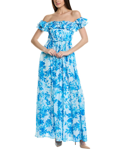Pre-owned Monique Lhuillier ml  Adline Maxi Dress Women's In Blue