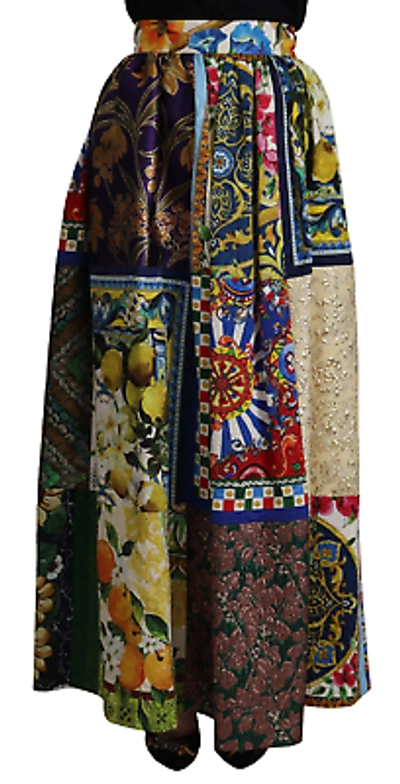 Pre-owned Dolce & Gabbana High Waist Maxi Skirt With Sicilian Patterns In Multicolor
