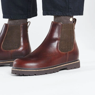 Pre-owned Birkenstock Highwood Slip-on Men Chocolate Brown Chelsea Ankle Boots Elastic