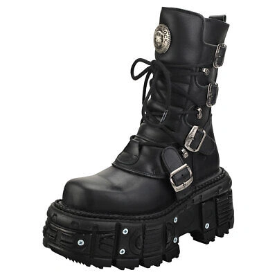 Pre-owned New Rock Rock Punk And Rock Unisex Black Platform Boots - 12 Us