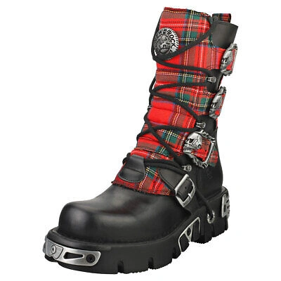 Pre-owned New Rock Rock Tartan Reactor Boots Unisex Tartan Black Platform Boots - 11 Us