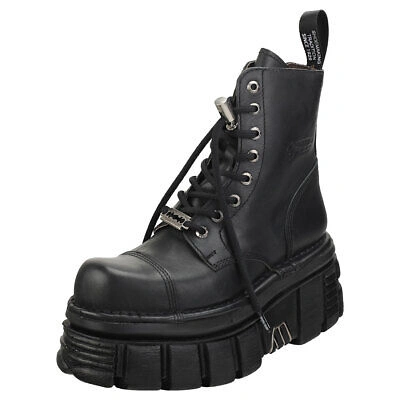 Pre-owned New Rock Rock Combat Boots Unisex Black Platform Boots - 11 Us