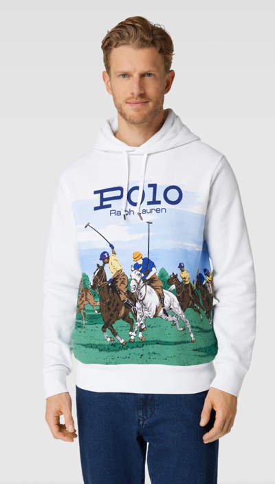Pre-owned Polo Ralph Lauren Equestrian Polo Match Graphic Fleece Hoodie Sweatshirt In White