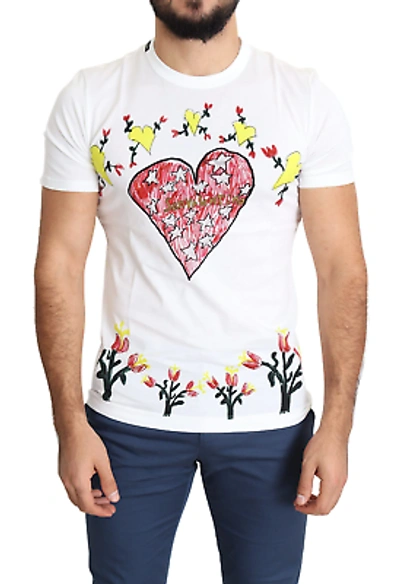 Pre-owned Dolce & Gabbana Chic Saint Valentine Print Crew Neck T-shirt In White