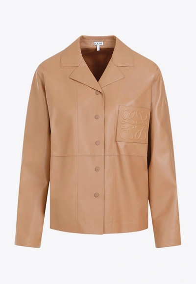 Loewe Anagram-embossed Leather Jacket In Brown