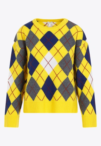 Loewe Argyle Wool Sweater In Yellow