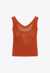 Max Mara Deep V-neck Sleeveless Top With Textured Knit In Brown