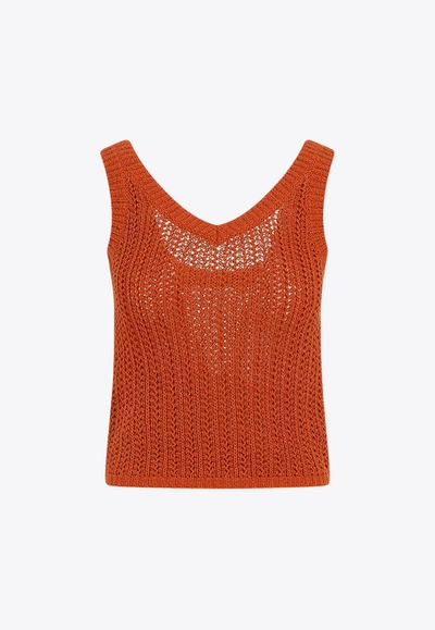 MAX MARA ARRIGO CROCHET V-NECK TOP