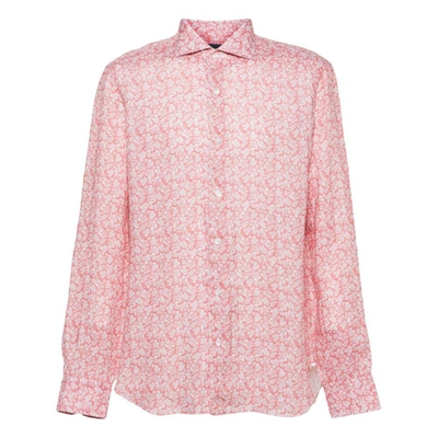 Barba Floral-print Linen Shirt In Pink/white