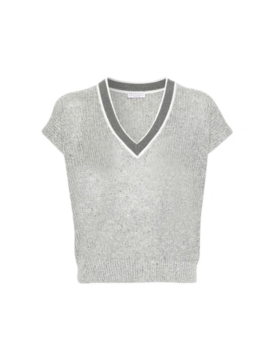Brunello Cucinelli V Neck Sweater In Grey