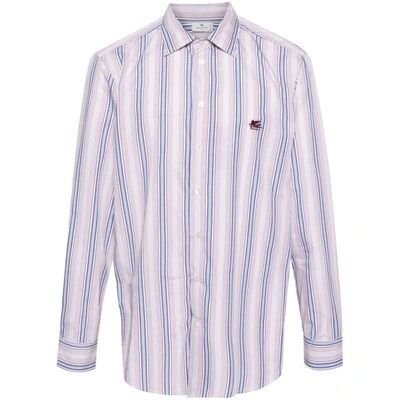 Etro Pegaso Striped Cotton Shirt In Blue/white