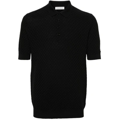 Goes Botanical Interlock Merino Wool Polo Shirt In Black