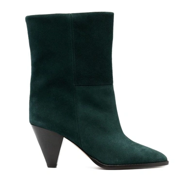 Isabel Marant Rouxa High Heels Ankle Boots In Green Suede