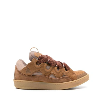 Lanvin Curb Leather Sneakers In Brown