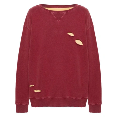 Maison Margiela Distressed Layered Cotton Sweatshirt In Red