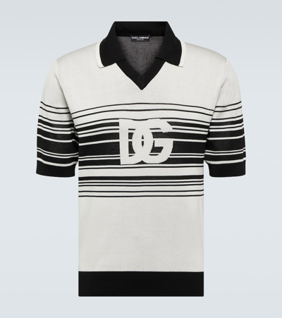 DOLCE & GABBANA LOGO STRIPED SILK JACQUARD POLO SHIRT