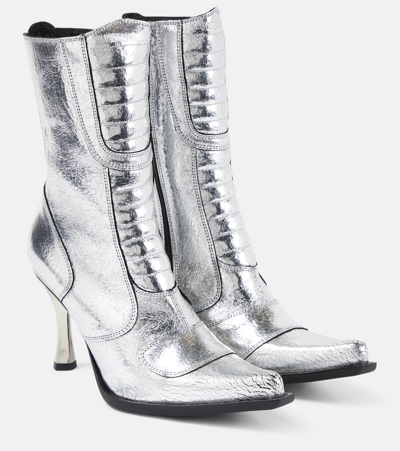Vetements Metallic Leather Ankle Boots In Silver