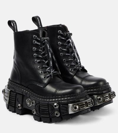 Vetements Destroyer Leather Combat Boots In Black