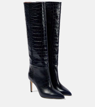 Paris Texas Croc-effect Leather Knee-high Boots In Black
