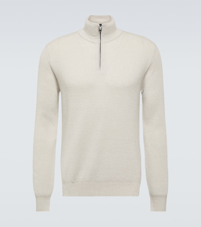Brioni Cashmere, Wool, And Silk Half-zip Sweater In White