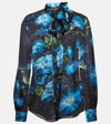 Dolce & Gabbana Satin Bluebell Print Blouse With Tie Neck In Multicoloured