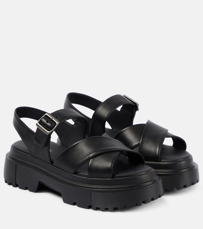 Hogan H644 Leather Platform Sandals In Black