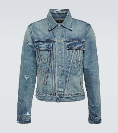 Amiri Men's Faded Denim Ma Trucker Jacket In Blue