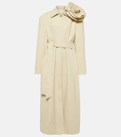 Magda Butrym Floral-appliqué Cotton Gabardine Trench Coat In Beige