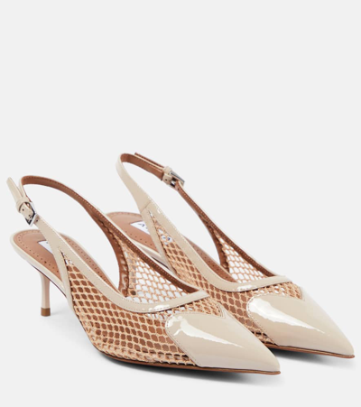 Alaïa Le Caur Fishnet Leather Slingback Pumps In 492 - Nude Clair