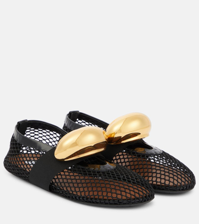 Alaïa Jewel Net Ballerina Flats In 956 Noiror