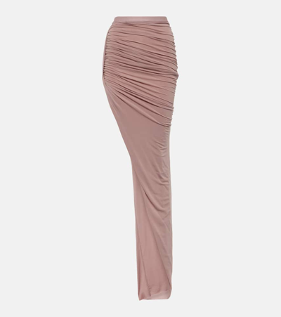 Rick Owens Asymmetric High-rise Cupro-blend Maxi Skirt In Pink
