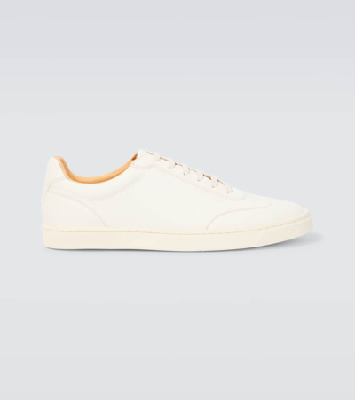 Brunello Cucinelli Scottish Red Deer Leather Sneakers With Design And Comfort In White