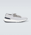 Brunello Cucinelli Leather-trimmed Stretch-knit Sneakers In Grey