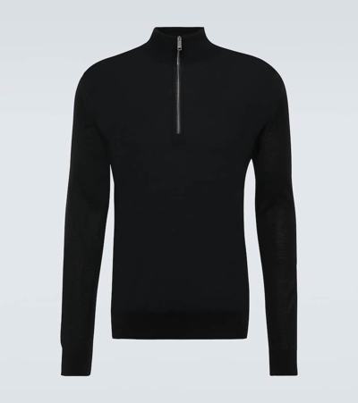 Zegna Quarter-zip Wool Jumper In Black