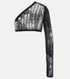 Rick Owens Ziggy One-sleeve Cropped Open-knit Top In Black
