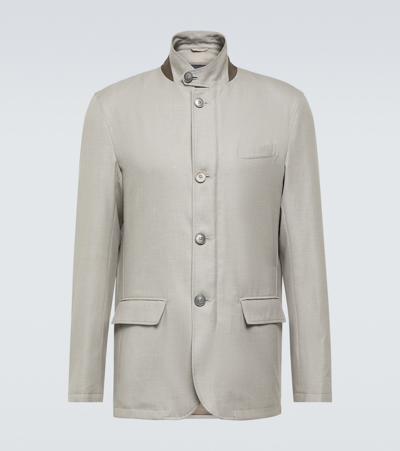 Herno Detachable Hood Long Down Jacket In Gray