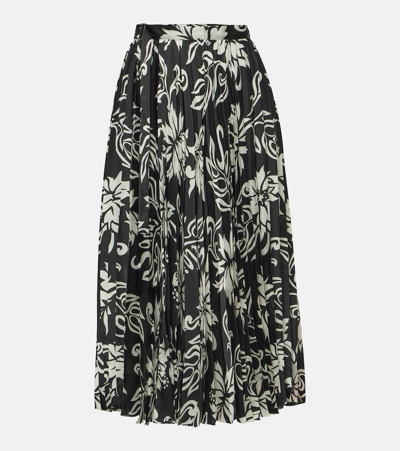 Sacai Pleated Floral Midi Skirt In Black
