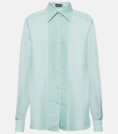 Tom Ford Plissé-detail Silk Shirt In Light Blue