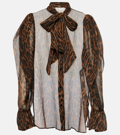 Nina Ricci Tie-neck Leopard-print Silk Shirt In Brown