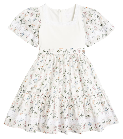Patachou Kids' Floral Lace-trimmed Cotton-blend Dress In White