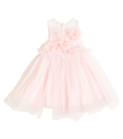 Patachou Kids' Floral-appliqué Tulle Dress In Pink