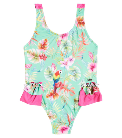Patachou Kids' Ruffled Floral Swimsuit In Multicoloured