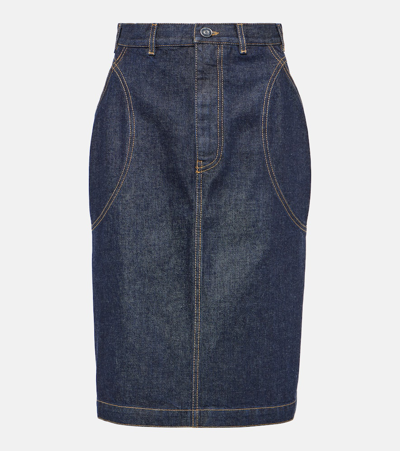 Alaïa Denim Pencil Skirt In Blue