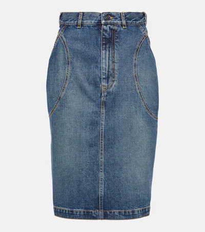 Alaïa Denim Pencil Skirt In Blue