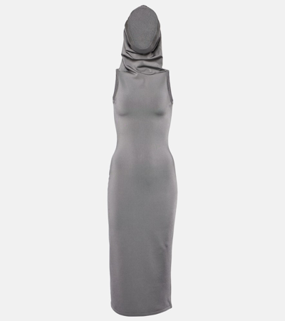 Alaïa Hooded Jersey Midi Dress In Grey