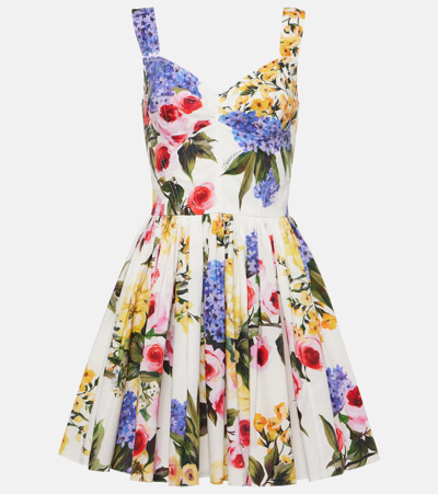 Dolce & Gabbana Floral Cotton Popline Mini Dress In Multicolor