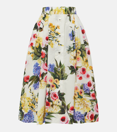Dolce & Gabbana Kids' Floral Print Poplin Midi Skirt In Multicolor